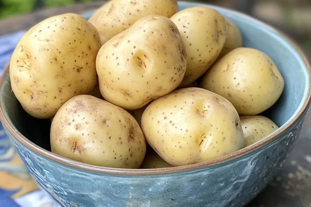 A bowl of fresh, unpeeled potatoes - naturally gluten-free.