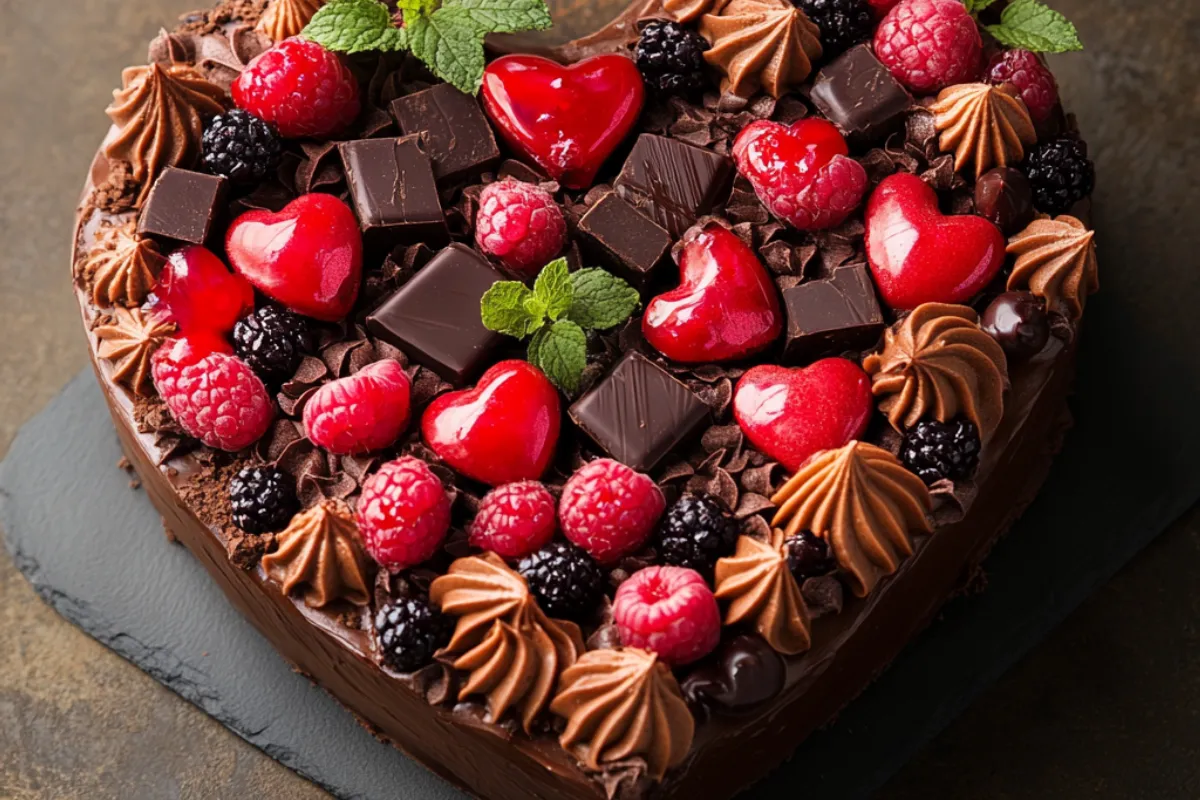 Heart-shaped cake with buttercream frosting and sprinkles