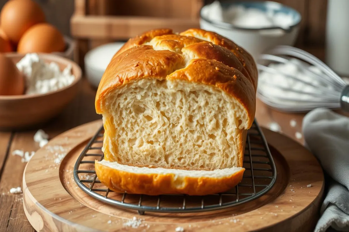 Freshly baked homemade sandwich bread on a wooden cutting board.