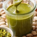 creamy pistachio butter in a glass jar