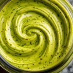 creamy pistachio butter swirled in a glass jar