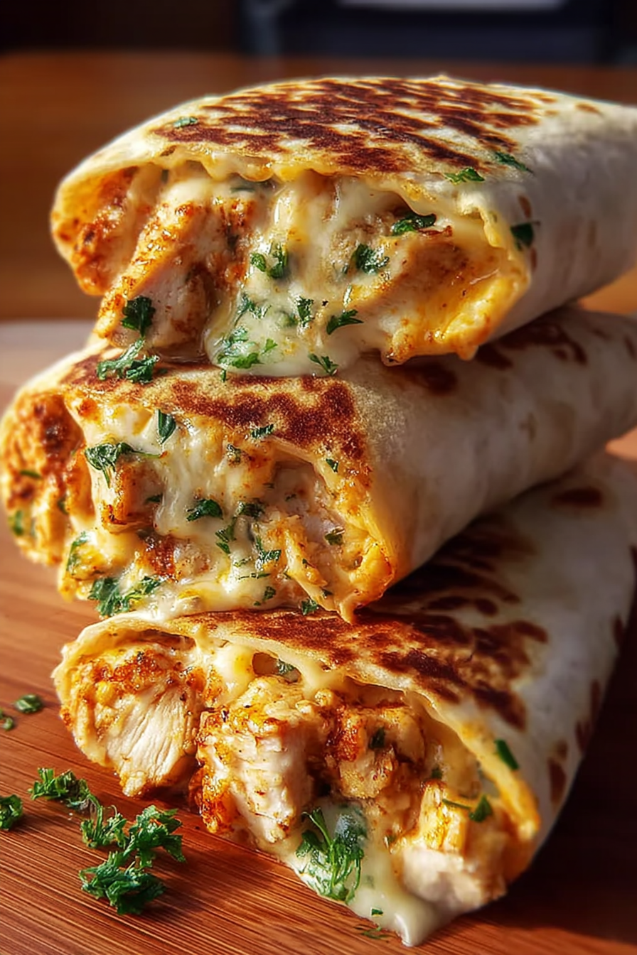 Ooey-Gooey Cheesy Garlic Chicken Wraps