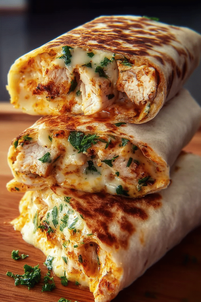 Ooey-Gooey Cheesy Garlic Chicken Wraps