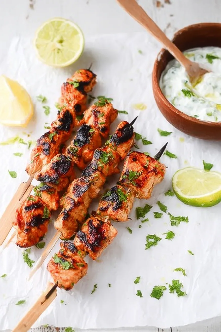 Chicken Skewers with Tangy Garlic Yogurt Dip