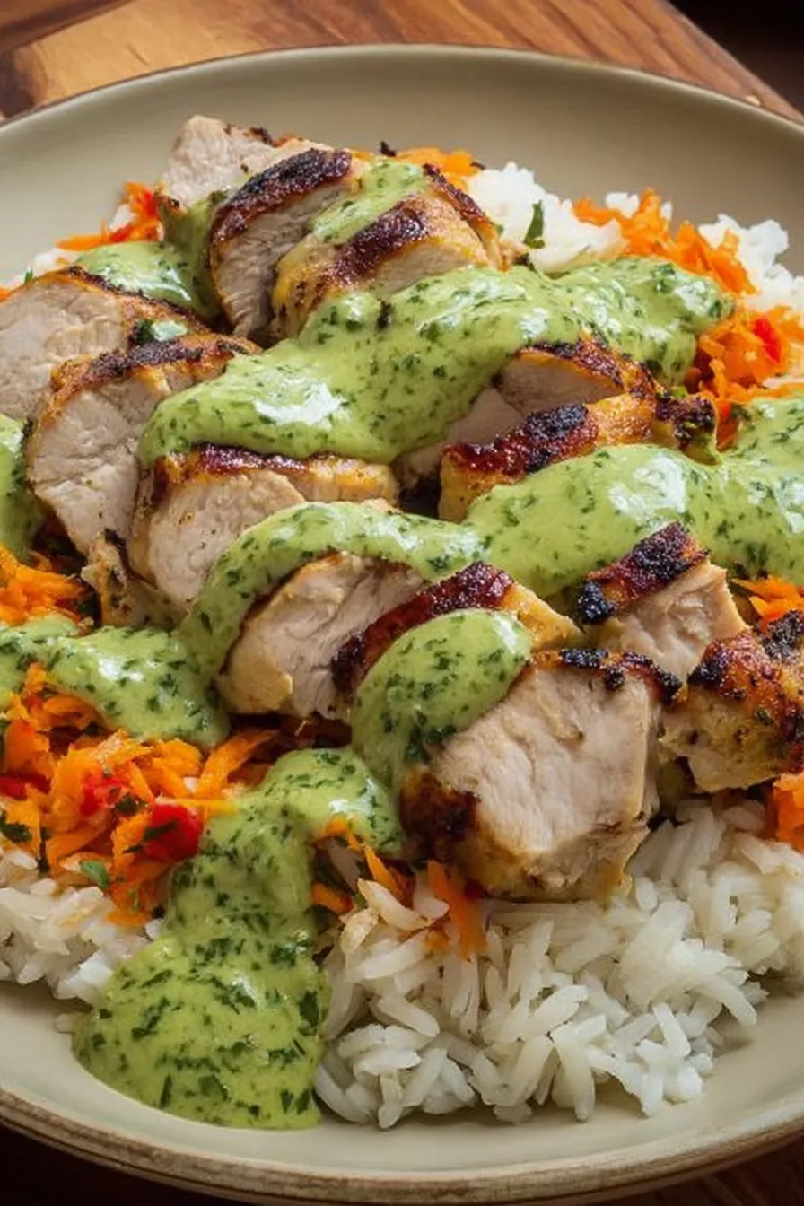 Peruvian Chicken and Rice with Green Sauce