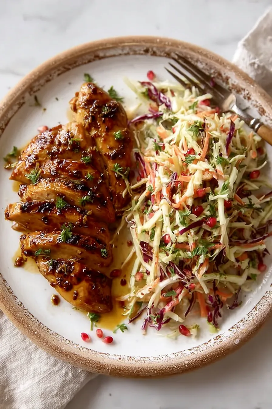 Sticky Apple Cider Chicken with Crisp Autumn Slaw