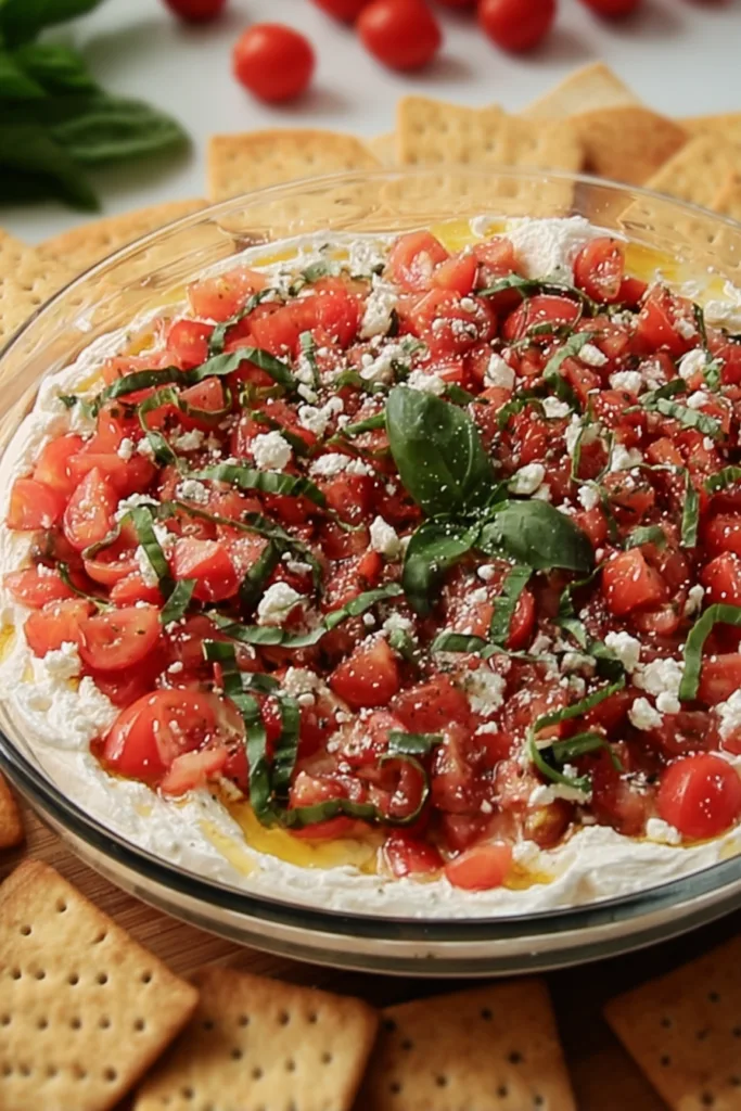 5-Minute Bruschetta Dip Easy Whipped Feta and Cream Cheese Appetizer